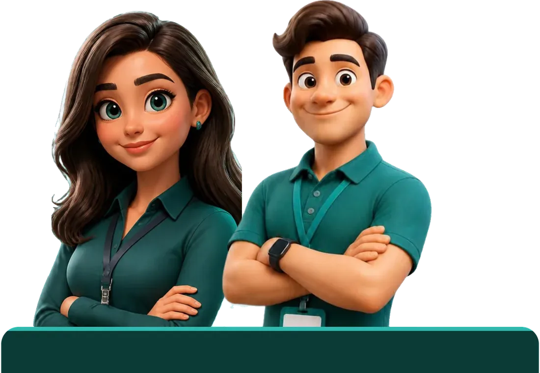 Ilustração de Claudia e Robson, os dois agentes de IA da Novax.